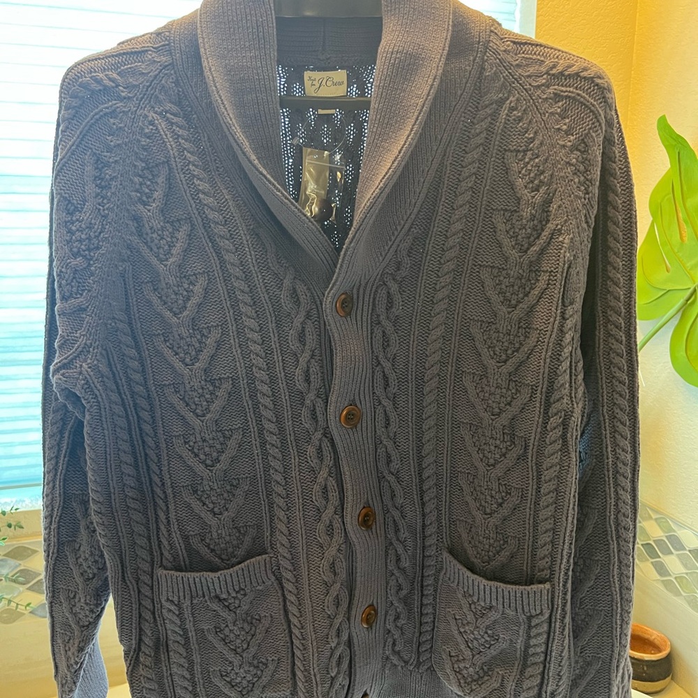 J. Crew Blue Cable Knit Cardigan Sweater